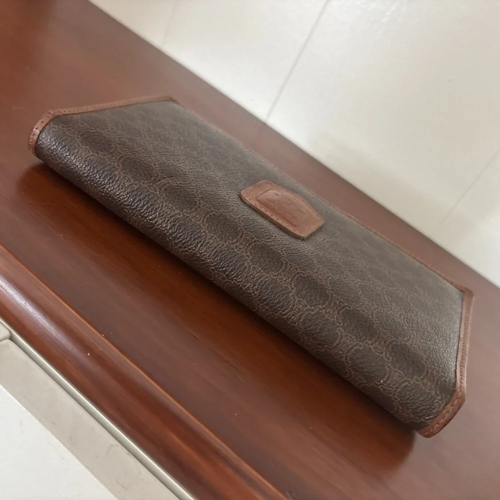 Celine Paris Long Wallet Macadam Brown Bi Fold Snap Coated Canvas Leather Trim - Picture 5 of 16